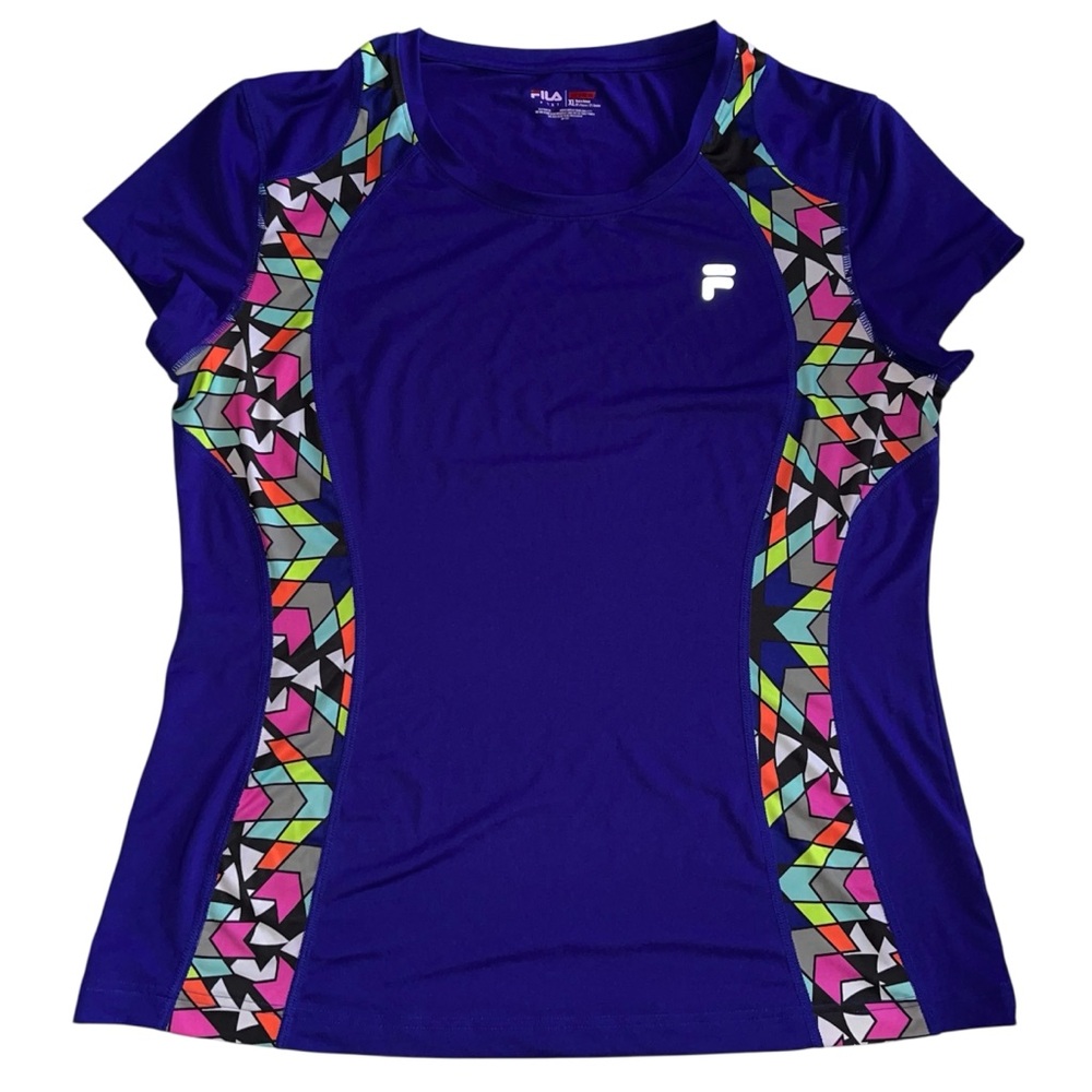 FILA Women's Blue Purple Geometric Print Athletic Shirt Sz XL
